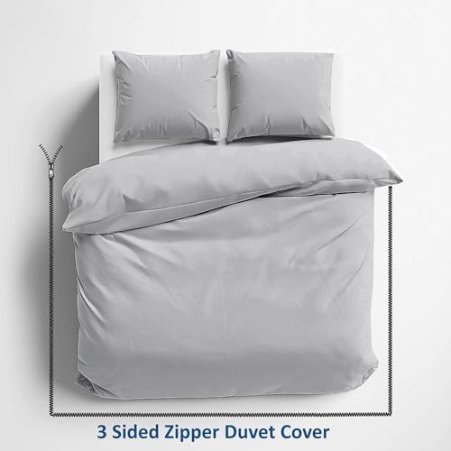 3 Sided Zipper Duvet Cover Set Microfiber 3PCS Twin Size Silver Grey