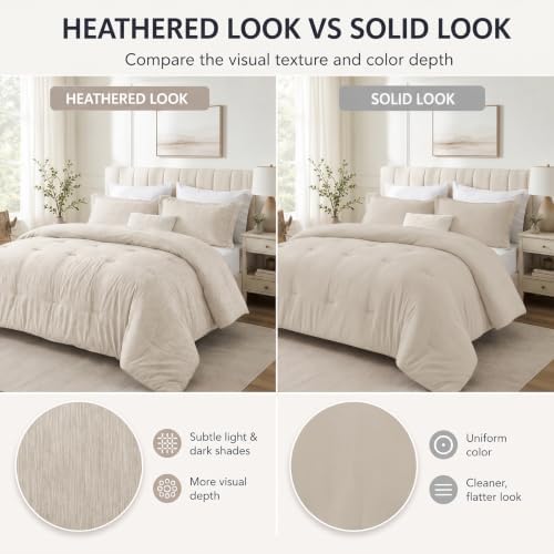 CozyLux Queen Comforter Set, Heathered Beige, 3 Pieces Bedding Sets