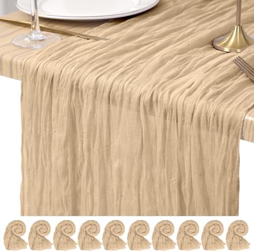 Pesonlook Cheesecloth Table Runner Beige, 10 Pack 17.7x108 inch, Long