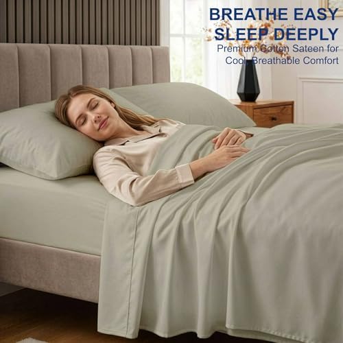 100% Cotton, Queen Flat Sheet & Pillowcase 3PCs Set, Beige