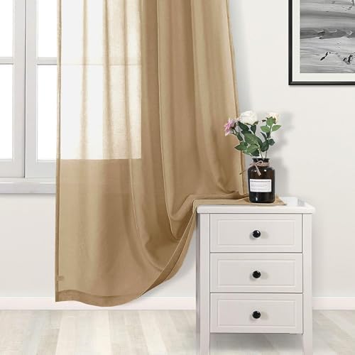 DWCN Taupe Sheer Curtains for Living Room Bedroom - Faux Linen Look