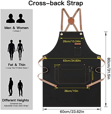 Genixart Chef Apron Men Women, Kitchen Aprons Cooking, BBQ - Black