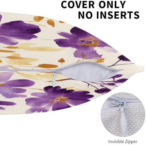 Watercolor Flower Throw Pillow Covers Violet Gold Flower Pillow Cover