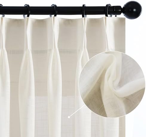 LETAU Faux Linen Cream Sheer Curtains 63 inches Long, Light Filtering