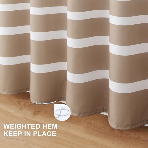 GASIYU Modern Taupe and White Waterproof Stripe Fabric Shower Curtain