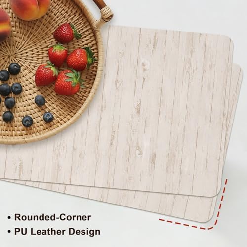 Soft Taupe Wood Planks Faux Leather Placemats Set of 6, 12x18in