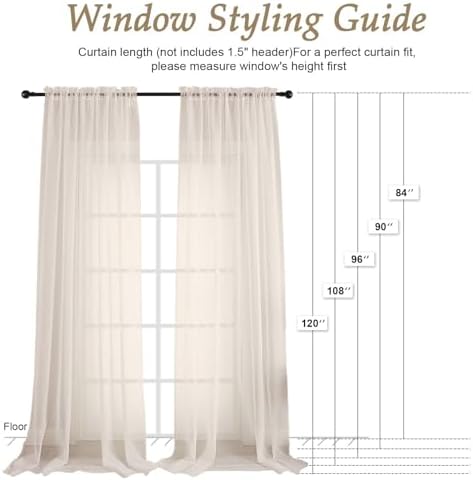OVZME Cream Sheer Curtains 120 Inches Long 2 Panels Set, 59 Inch Extra