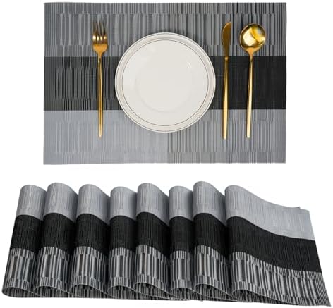 Placemats Set of 8,Non-Slip PVC Weave Table Mats Easy to Clean,Heat