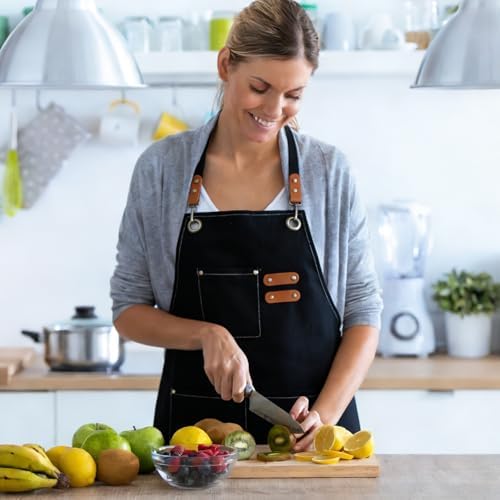 Canvas Aprons, Adjustable Strap Work Apron 3 Pockets Kitchen Chef