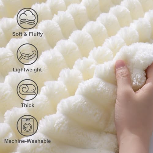 decorUhome Cream White Fleece King Blanket 108x90 Inches