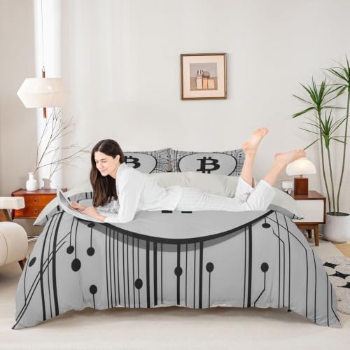 Homewish Modern Grey Duvet Cover Set Queen Size,Bedding Sets 3Pcs
