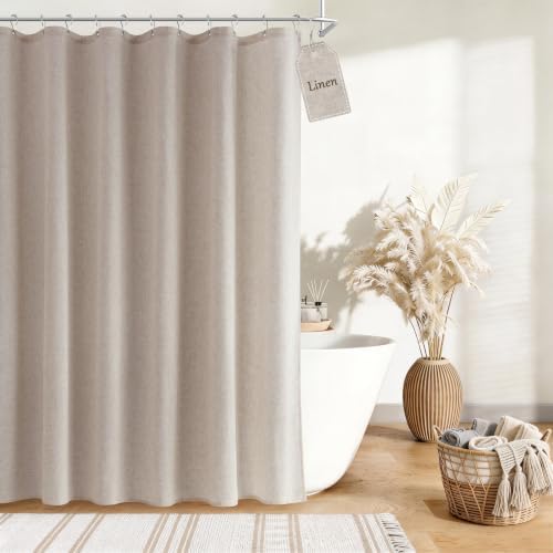 Extra Long Linen Shower Curtain for Bathroom 84 Inch Long Taupe