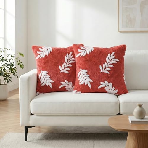 AVOIN colorlife Spring Summer Laurel Leaves Red Throw Pillow Covers
