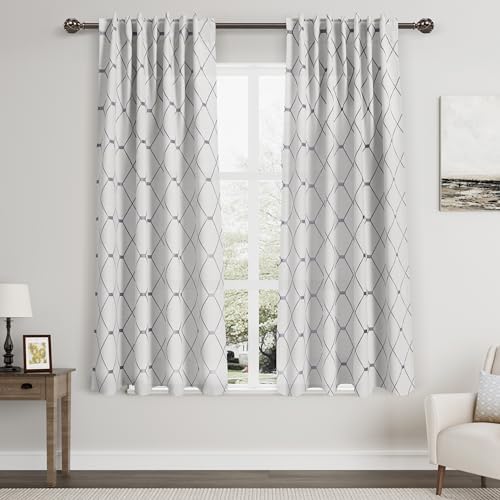 Nanspring Grey Geometric Pattern Off White Curtains 63 Inch Length for