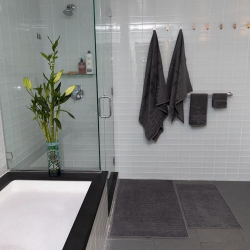 Mosobam 2 Piece Bath Mat Set, 20 x 34 and 28 x 44 in, Charcoal Gray