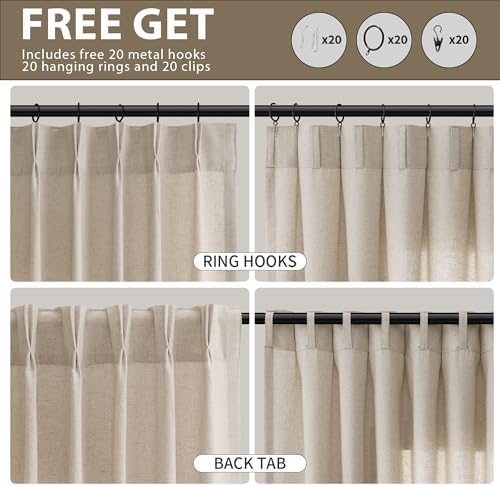 Oatmeal Beige Pinch Pleated Linen Curtains 84 Inch Length 2 Panels Set