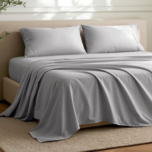 Bare Home Flat Top Sheet 1800 Ultra-Soft (King, Light Grey)