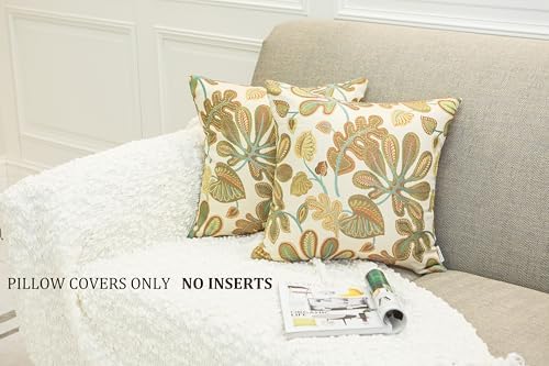 Mika Home Set of 2 Jacquard Tropical Leaf Pattern Throw Pillow Covers
