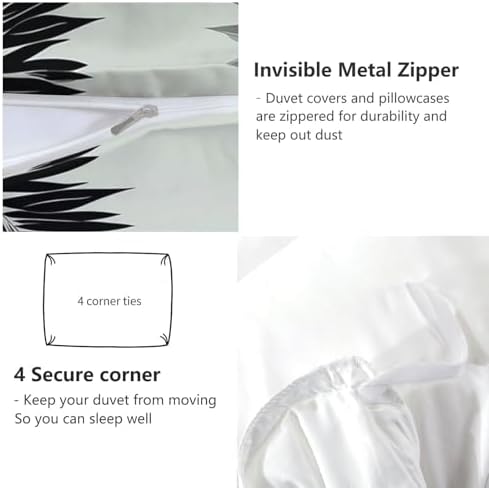 King Duvet Cover Set Minimalist Palm Leaves Soft Microfiber Reversible