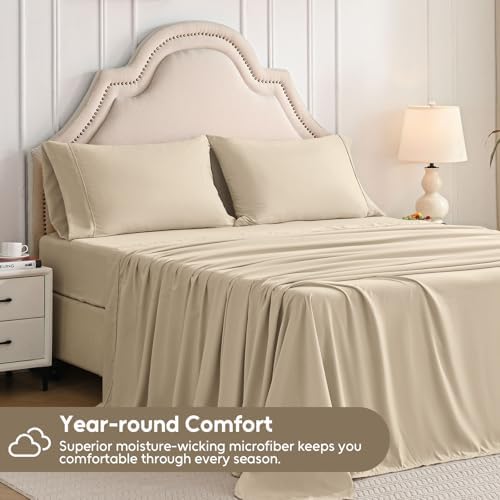 Full Size Bed Sheets Set, 4 Pieces Hotel Luxury Soft Microfiber Bed