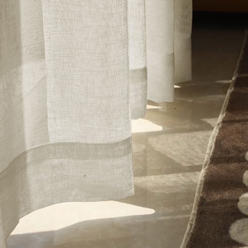 Fcosie Beige Faux Linen Extra Long Sheer Curtain - 52W x 120L Inch