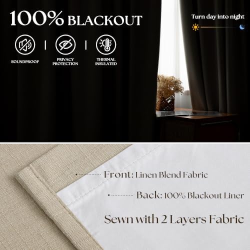 Oatmeal 108 Inch Blackout Pinch Pleated Curtains 2 Panel Set for