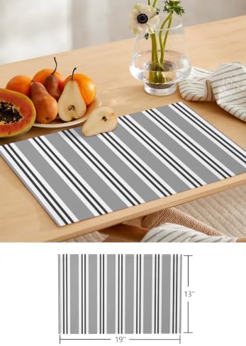 Gray Black and White Stripe Table Runner and Placemats Set of 4
