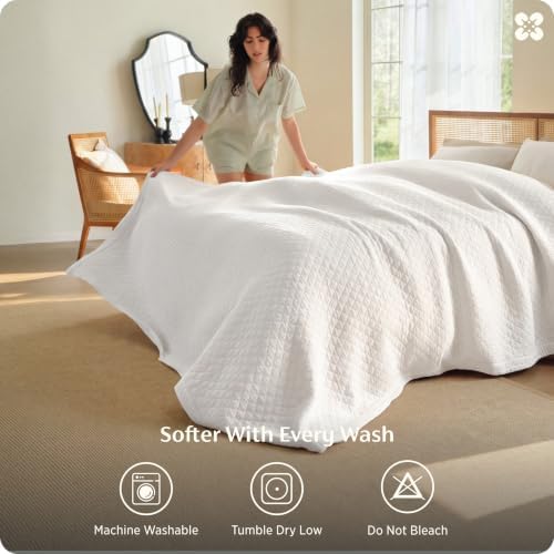 Bedsure PureWoven 100% Cotton Muslin Blanket 8-Layer, Queen, Off White