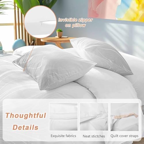 Grey Geometric Duvet Cover Set, Modern White Stripe Abstract