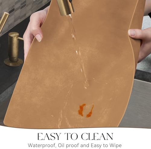 MOSAYT Vinyl Faux Leather Placemats, Set of 6, Camel
