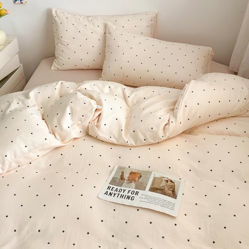 Boho Polka Dots Beige Duvet Cover Set Queen 100% Cotton Bedding Set