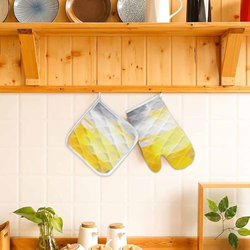 Quilted Cotton Terry Cloth Oven Mitt, Pot Holder Grey Yellow Texture