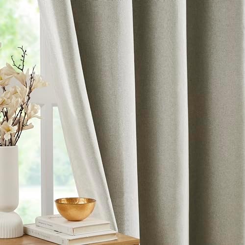 Jubilantex Faux Linen Blackout Curtains Taupe Grommet Top 84" L 2