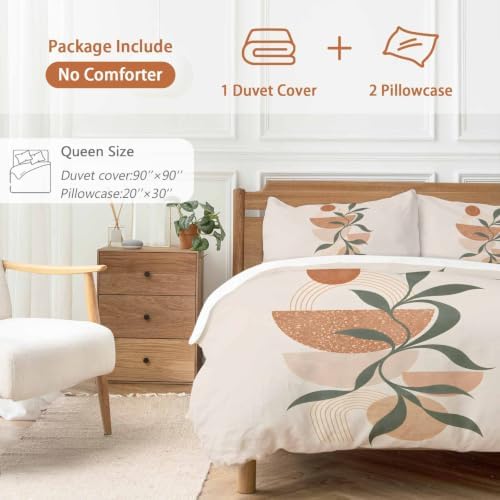 Middle Century Boho Duvet Cover Queen Size, Bohemian Abstract Modern