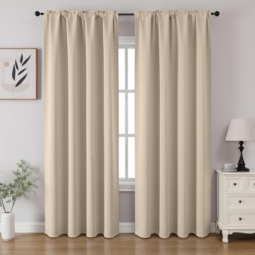 CUCRAF Light Beige Blackout Curtains 108 inch Length 2 Panels Set, Rod