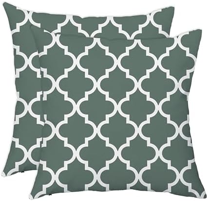 TAOSON Pack of 2, Quatrefoil Pillow Covers 20x20 Inch - Green Grey &
