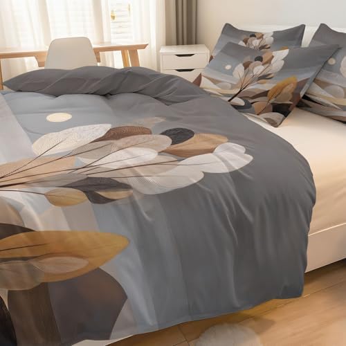 King Duvet Cover Set - Minimalism Nature Trees Bedding Grey, 3 Piece