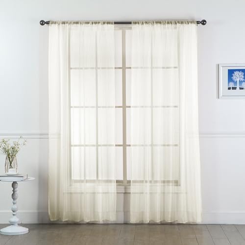 Set of 2 Sheer Curtain Panels Solid Color Rod Pocket Breathable &