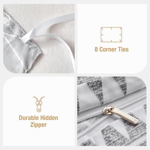 Lekesky Boho Grey Duvet Cover Set Twin, Lightweight Soft Microfiber