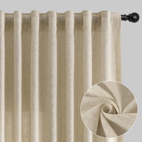Aersas Linen Curtains 52x90 Inches Long for Living Room, Eggshell