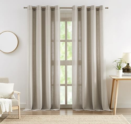 Central Park Sand Semi Sheer Grommet Curtain Linen Blended, 58" Wx108