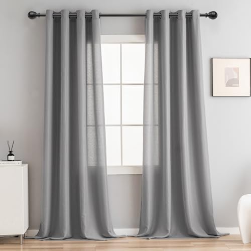 Light Grey Linen Curtains Black Grommets Sheers Curtains 63 Inches