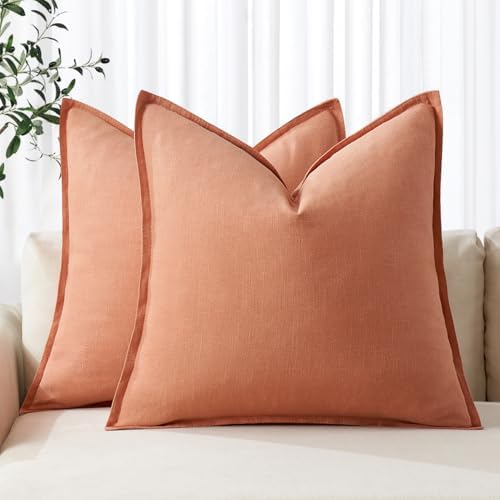 MIULEE Decorative Linen Pillow Covers 20x20 Inch Coral