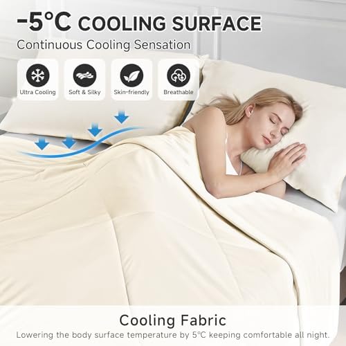 HOMFINE Cooling Comforter for Hot Sleepers Queen, Beige 90"x90"