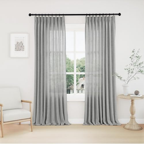 Frelement Semi Sheer Linen Curtains Pinch Pleat Top 84" Wx108L 1 Panel