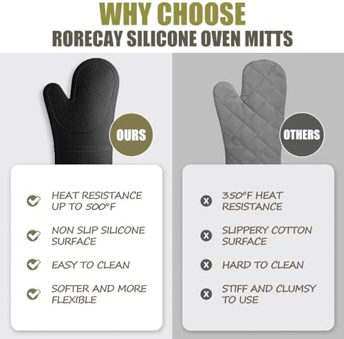 RORECAY Silicone Oven Mitts and Pot Holders Sets, Gloves for Kitchen