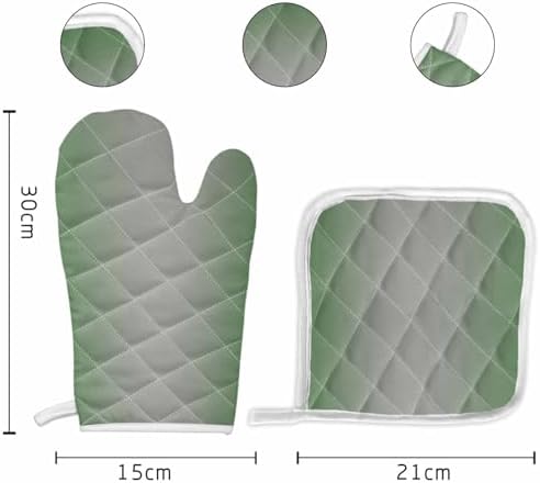 Quilted Cotton Terry Cloth Oven Mitt, Pot Holder Grass Green Grey