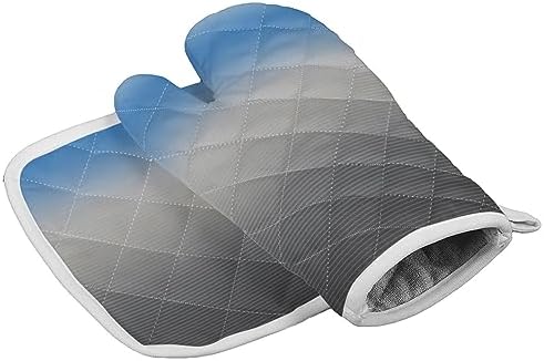 Quilted Cotton Terry Cloth Oven Mitt, Pot Holder Blue Grey Gradient