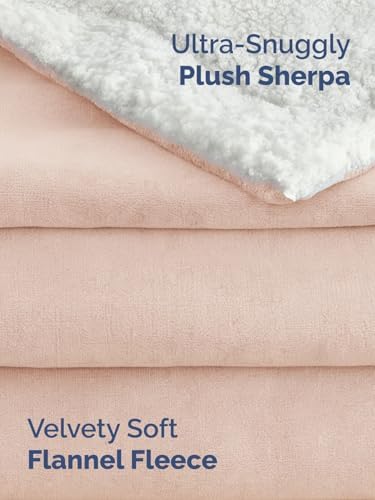 Sherpa Fleece Blanket Throw XL - Reversible Blanket - Rosewater, 50" x