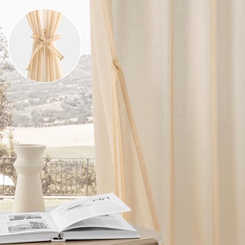 DWCN Beige Faux Linen Sheer Curtains, 2 Panels, 52x120 Inch